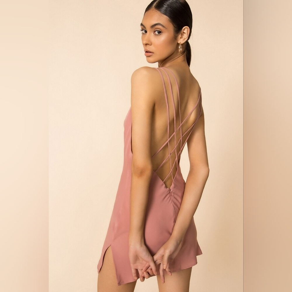 Revolve Strappy Open Back Pink Slip Dress